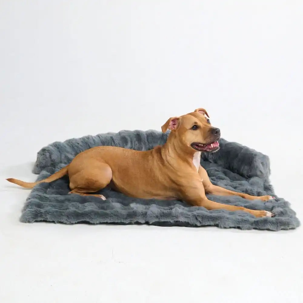 Calming Fluffy Couch Cover Dog Bed - Grey